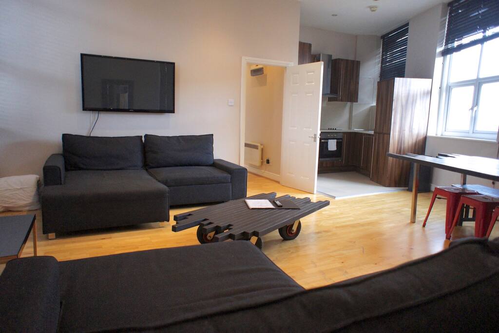 Here's the living room with two double sofa beds