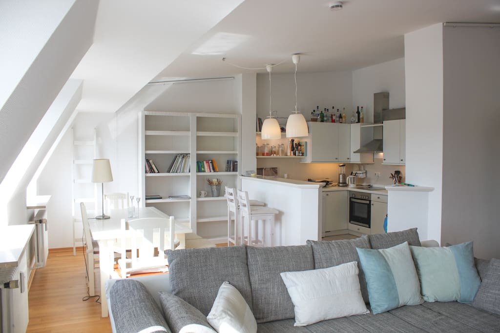 Huge living room with open kitchen