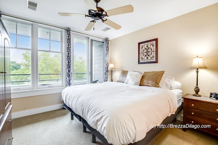 Master-Adjustable Pillow top King Bed Premium Bedding, Electronic remote to adjust back & legs. Slider to balcony. TV w/ Amazon Prime and Netflix. Door with access to bathroom.  Blue tooth speaker, outlets for personal devices.  Blackout Curtains.