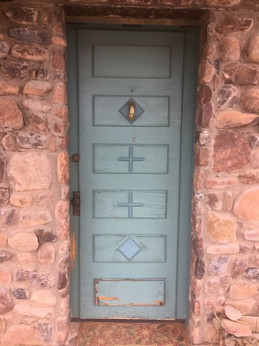 Front door says Welcome!