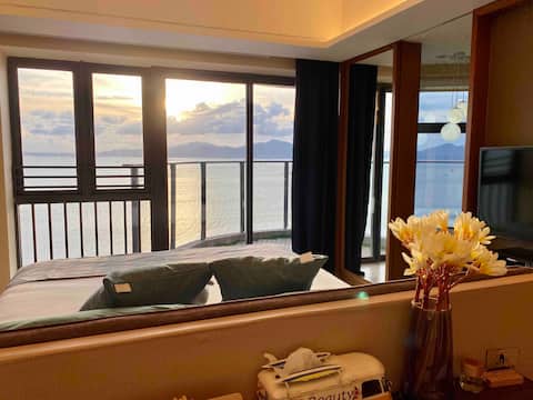 【曼豪斯】巽寮湾东南亚风情房-(顶层,对海入睡,浴缸,投影,大躺椅,UFO泳池无遮挡海景,私人沙滩）