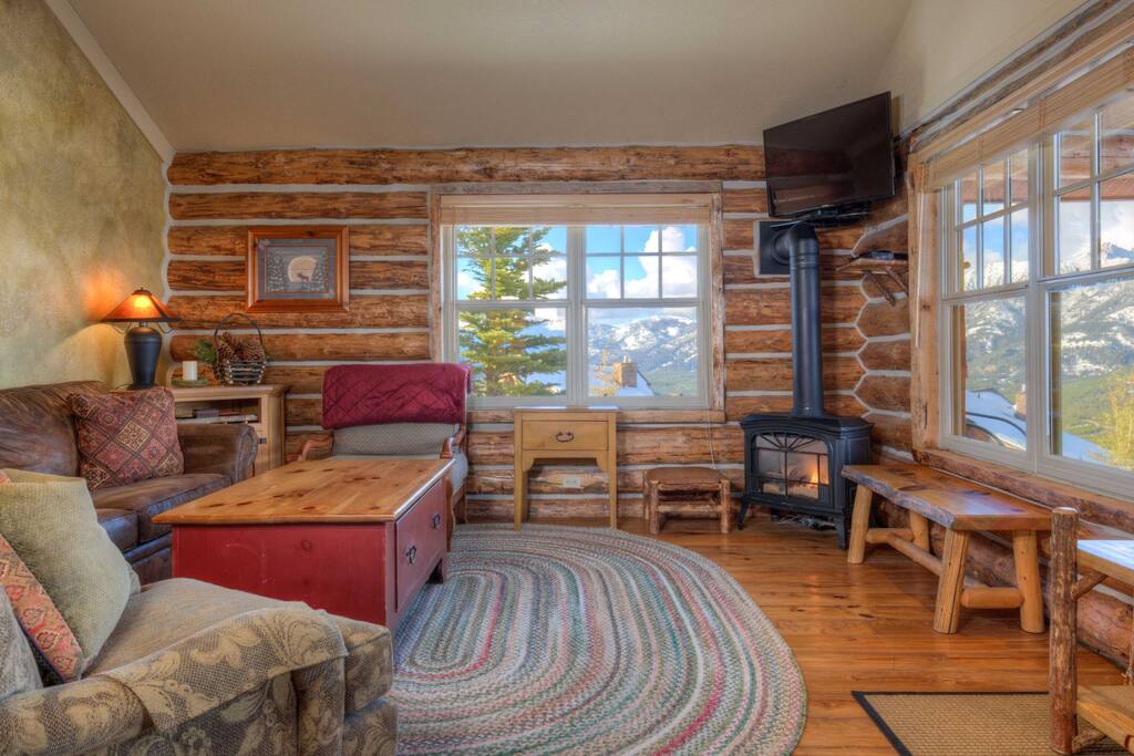 Cozy living room with flat screen TV and amazing views