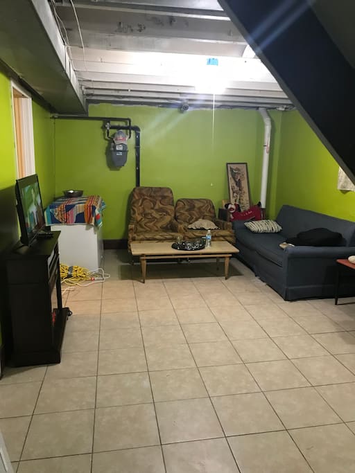 this is the living room with electric fireplace and roku TV