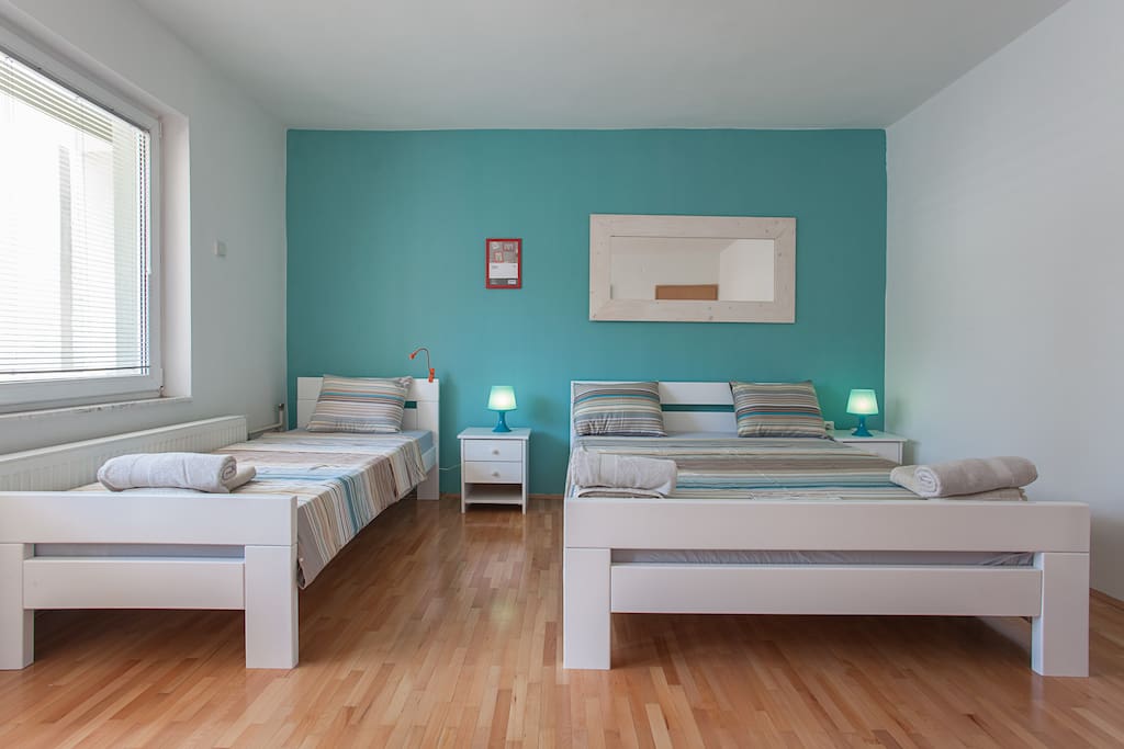 Private Blue Room 23m sq , Double bed + Single One