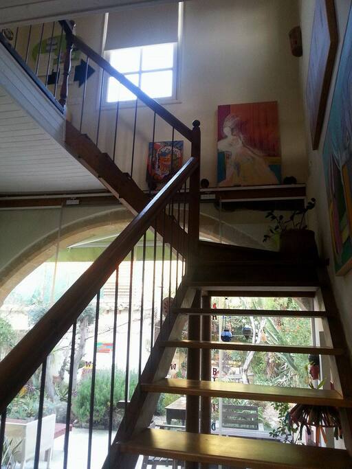 Going up the stairs and view of the garden..