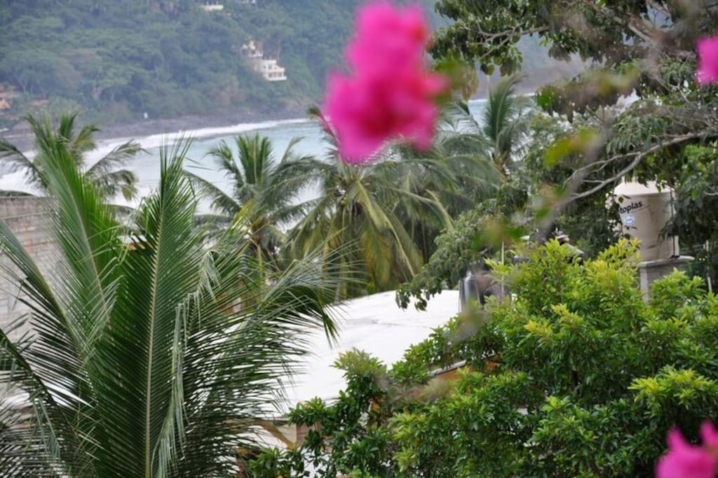 Ocean and mountains surround.