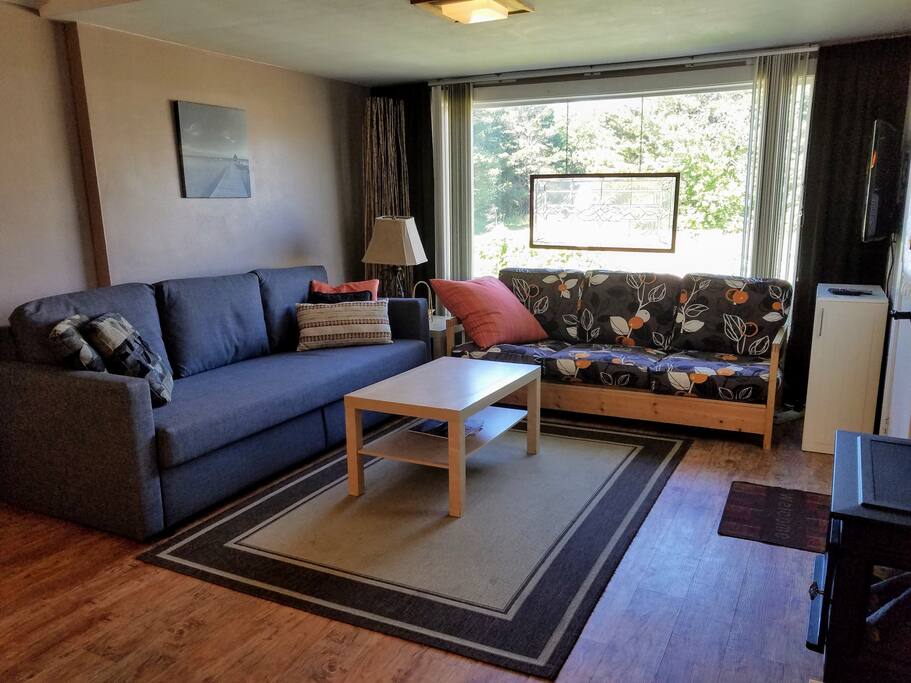 Living room w new futon on the left