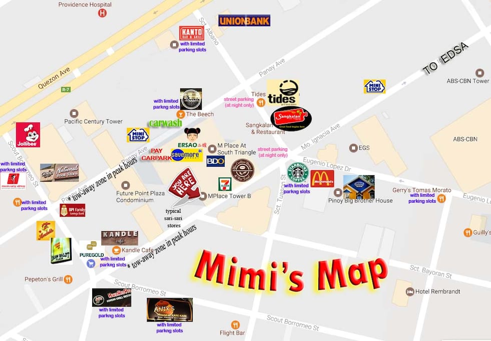 In Mplace mall, there is a pass-through Panay Ave. to Mo. Ignacia Ave.
In Mplace Condominium, there is pass-through to all different towers, just go to L1 parking floor and walk.