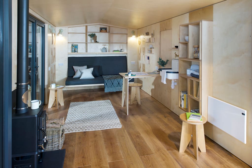 The Eigg Shed is kept cosy with its own wood burning stove.