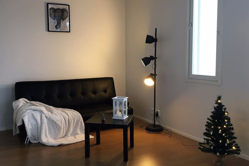 The living room and XMas tree