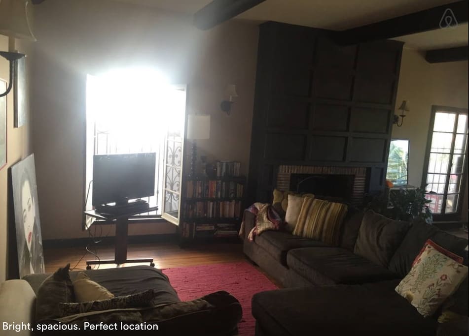 Cozy couch for movies.