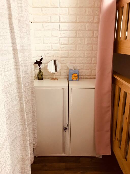 2 lockers plus 2 box storages(under the bed) for long-term guests