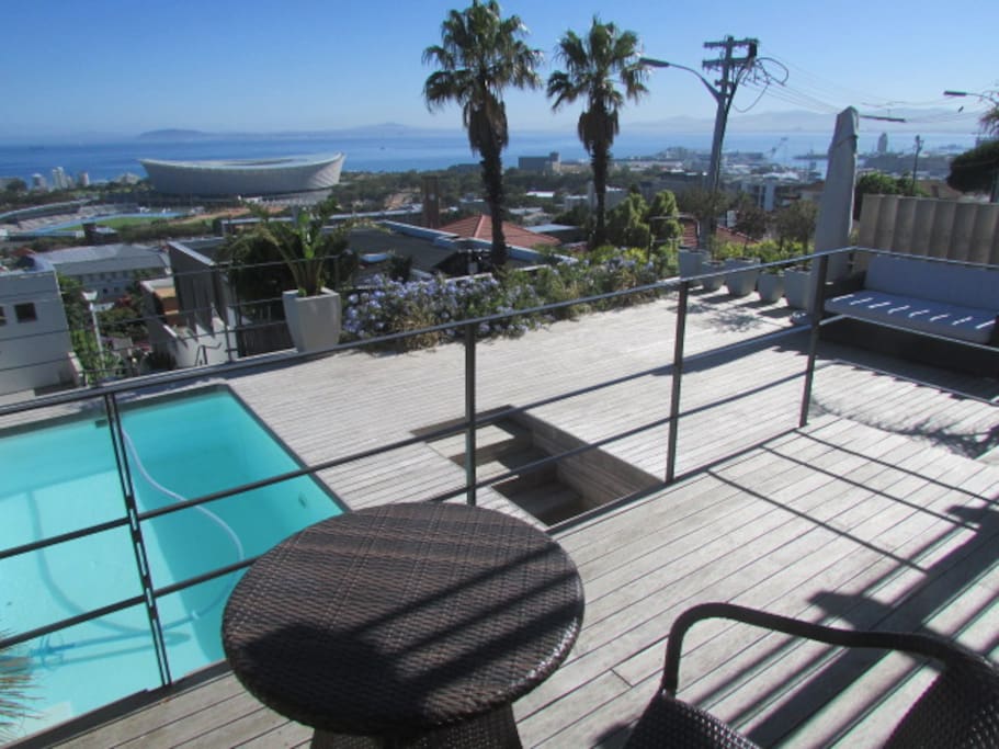 Pool deck with a view of the Cape Town Stadium and the V& A Waterfront