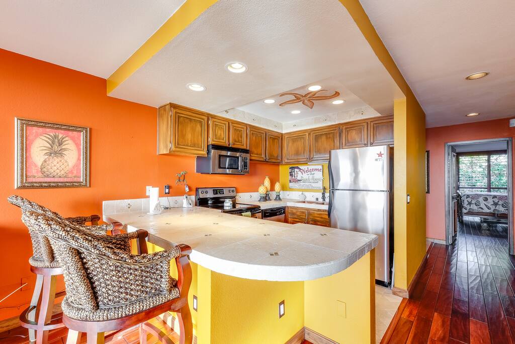 Updated, well equipped gourmet kitchen.