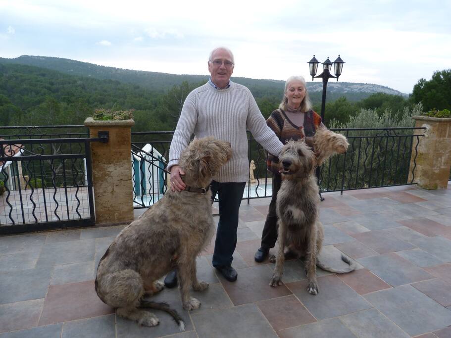 Ronald, Barbara avec nos 2 lévriers irlandaises et notre petit basset fauve de Bretagne