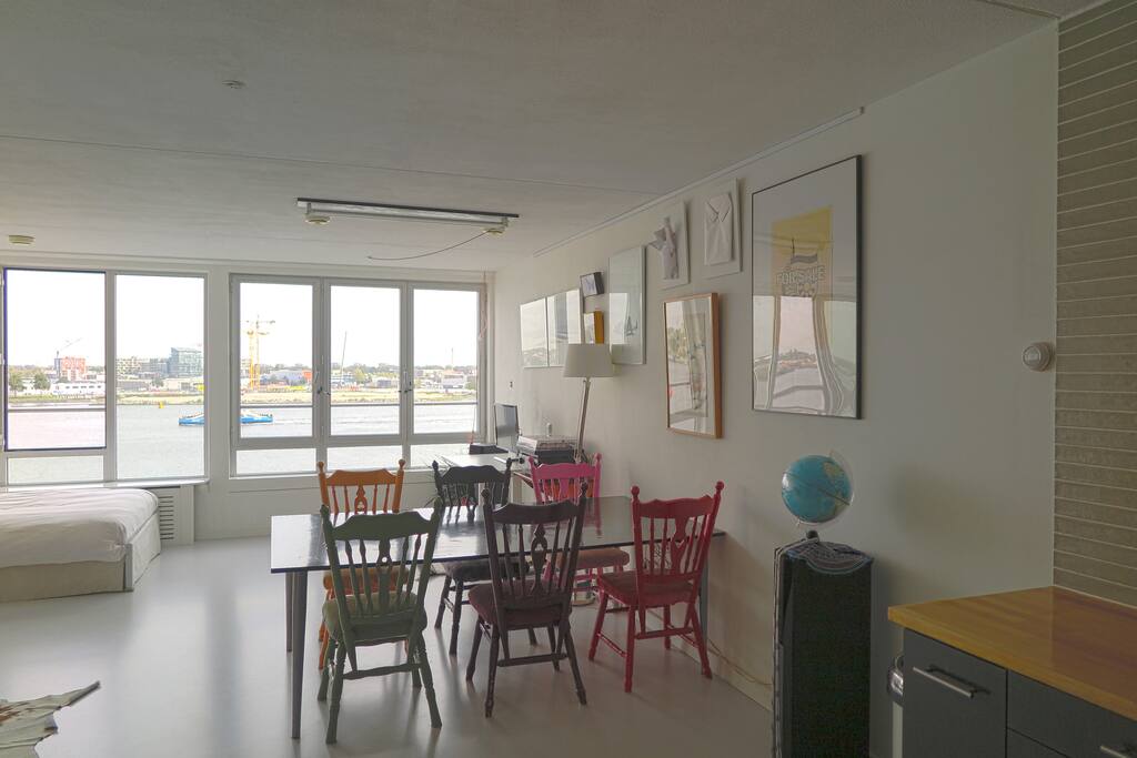 The dining table overlooking the river.