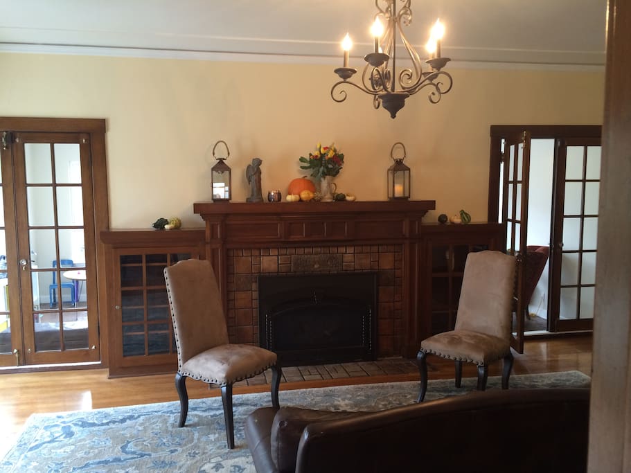 Huge gas fireplace in the living room