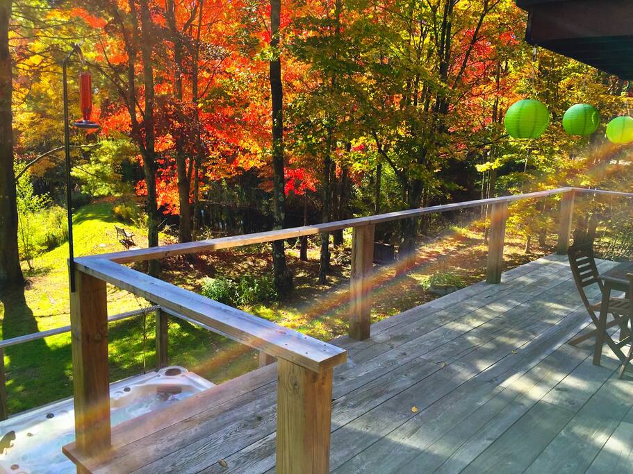 Grande terrasse de 10'x26' orientée plein sud où il fait bon déjeuner.