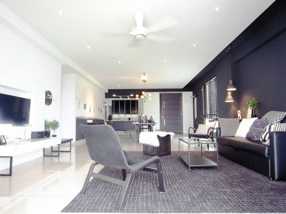 The living room is spacious and bright!