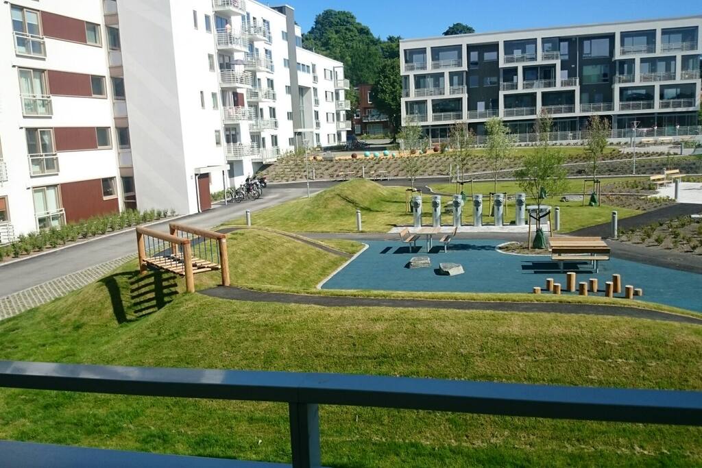 The park just outside the apartment