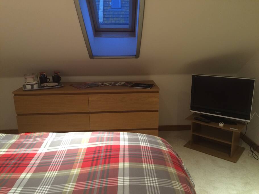 TV, tea/coffee and a few activities available in area.