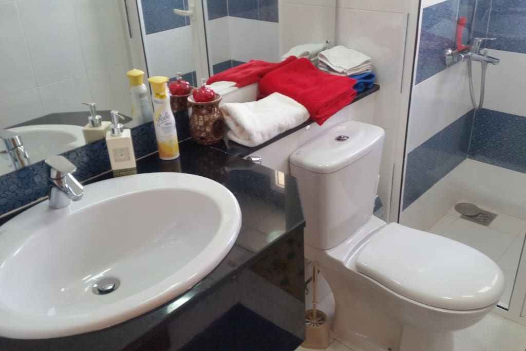 The bathroom has everything you need.