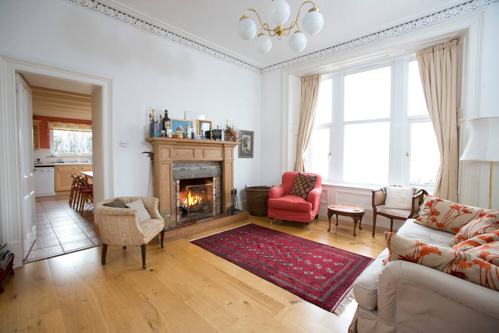 Our loch facing Living room with it's warming fireplace