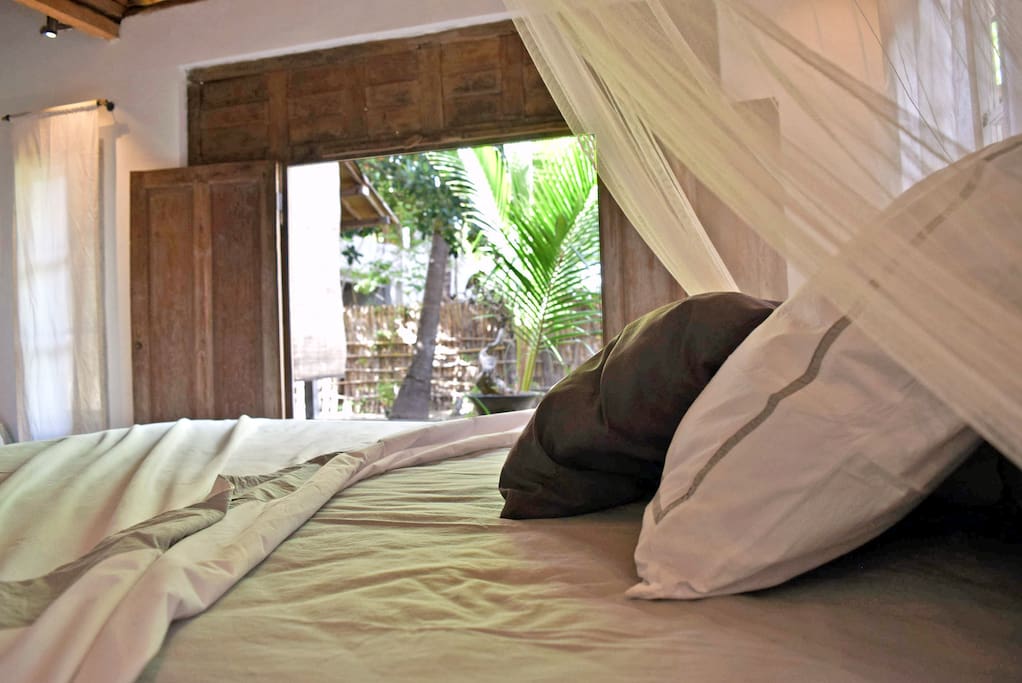 View of garden from bed