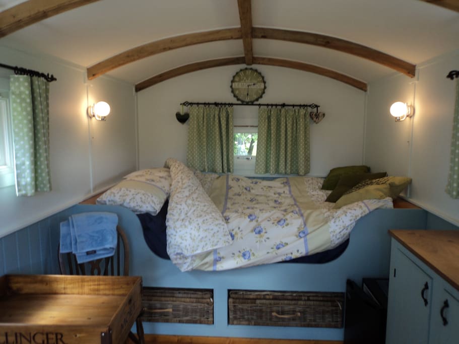 Double bed with vintage style bedding