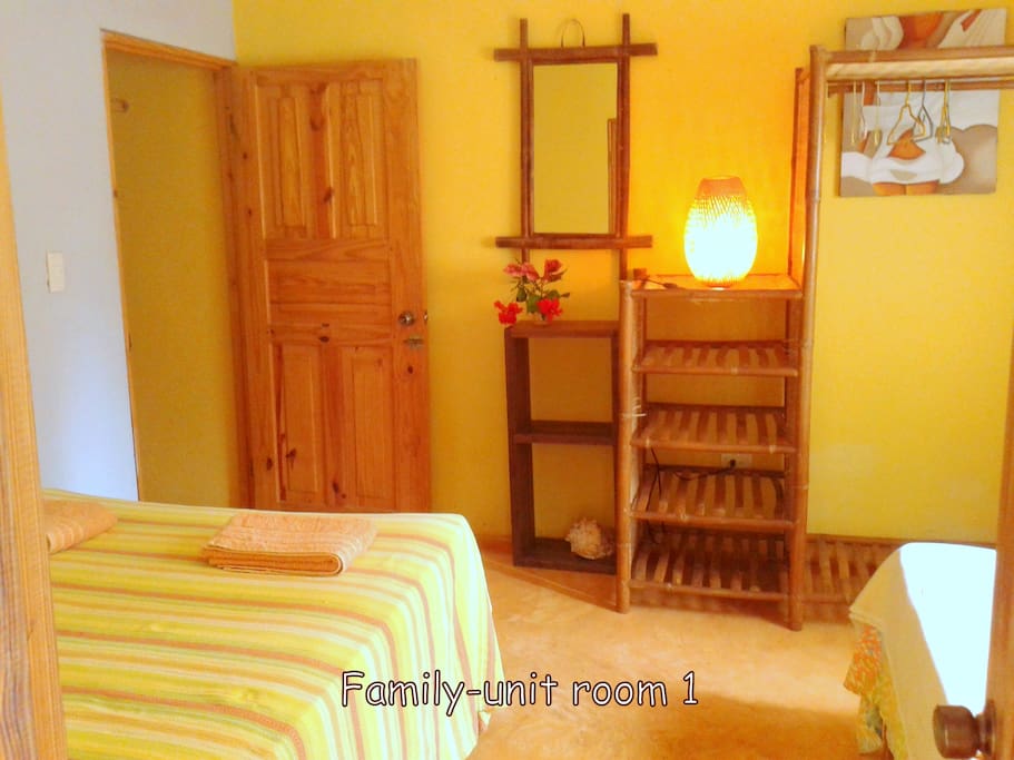 Room 1 of the "family unit" has a double and a single bed perfect for a family or a group of friends.