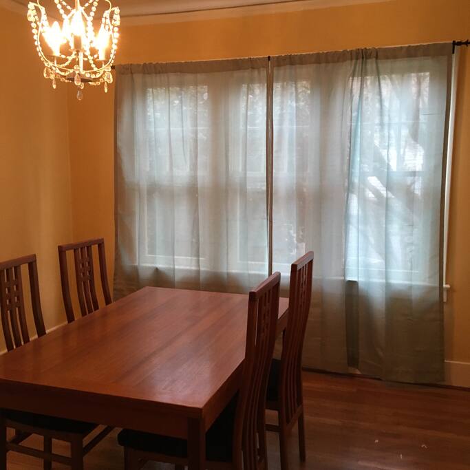 Seating for six. We also have a high chair.