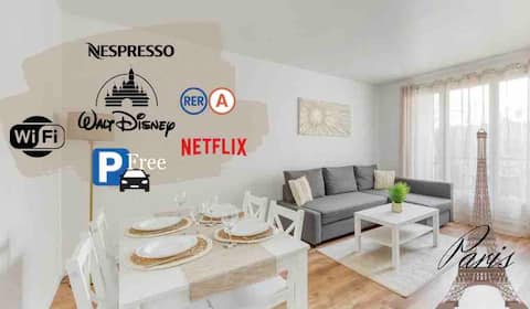 2 min RER A -15min Disney - Parking Gratuit