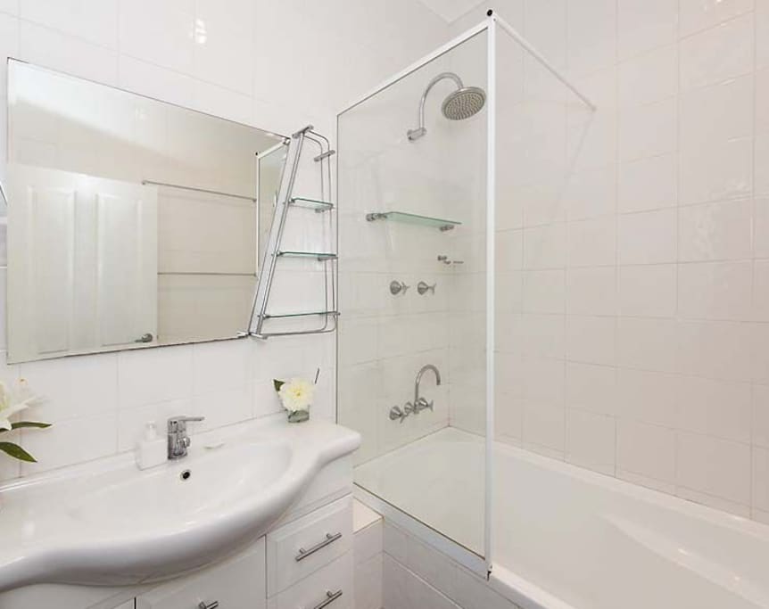 Bathroom 1- Bath, Shower and sink