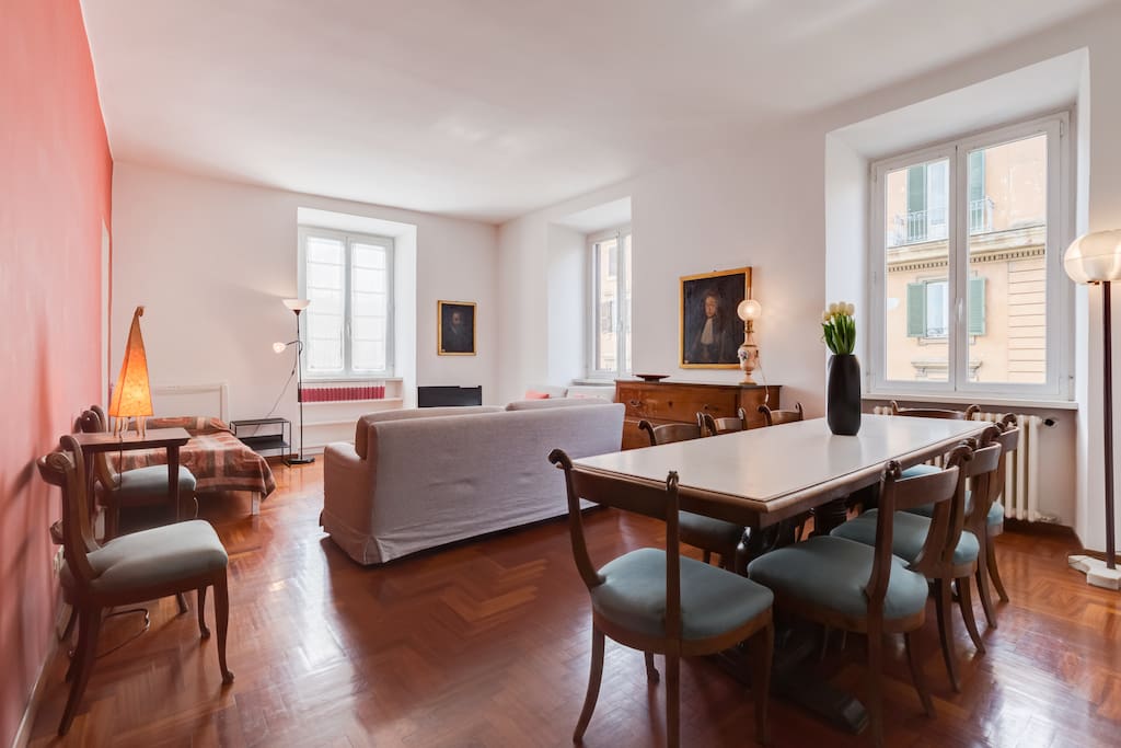 living room with table for dinner