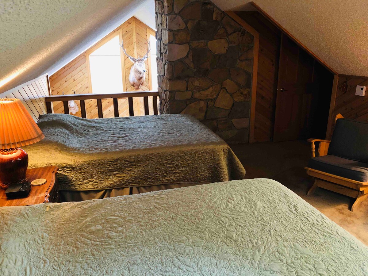 Upstairs Loft Bedroom 2 Queens - Room has door but open loft over Main Living Room
