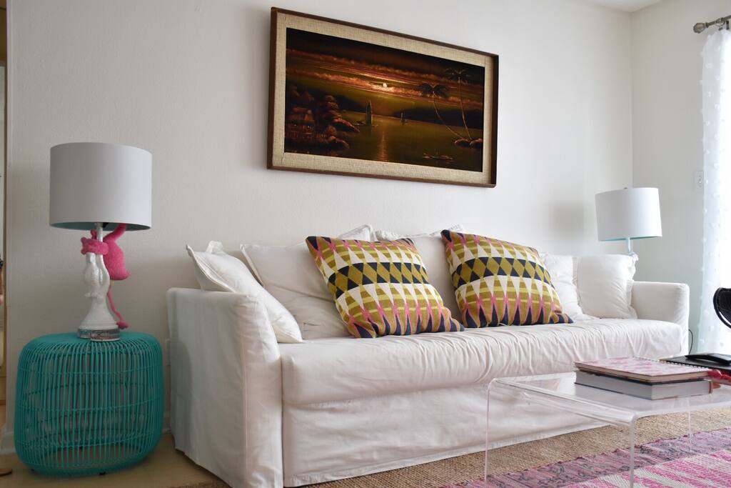 Living Room with Queen size foam mattress pull out