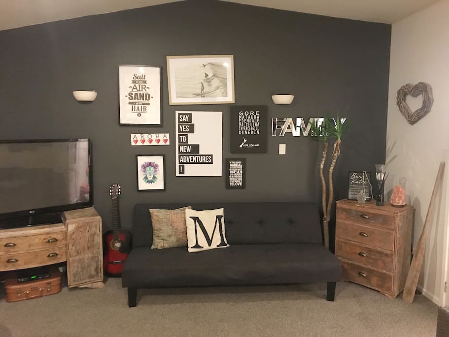 Open plan lounge with kitchen and dining