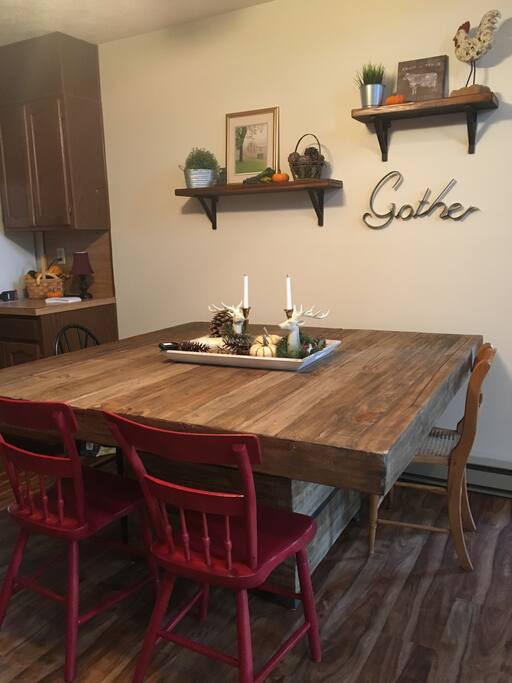 Dining room seats six.