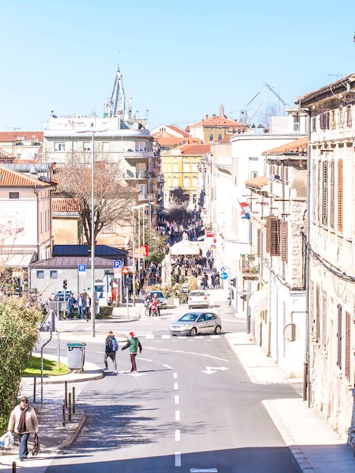 View of the city centre, apartment on the right