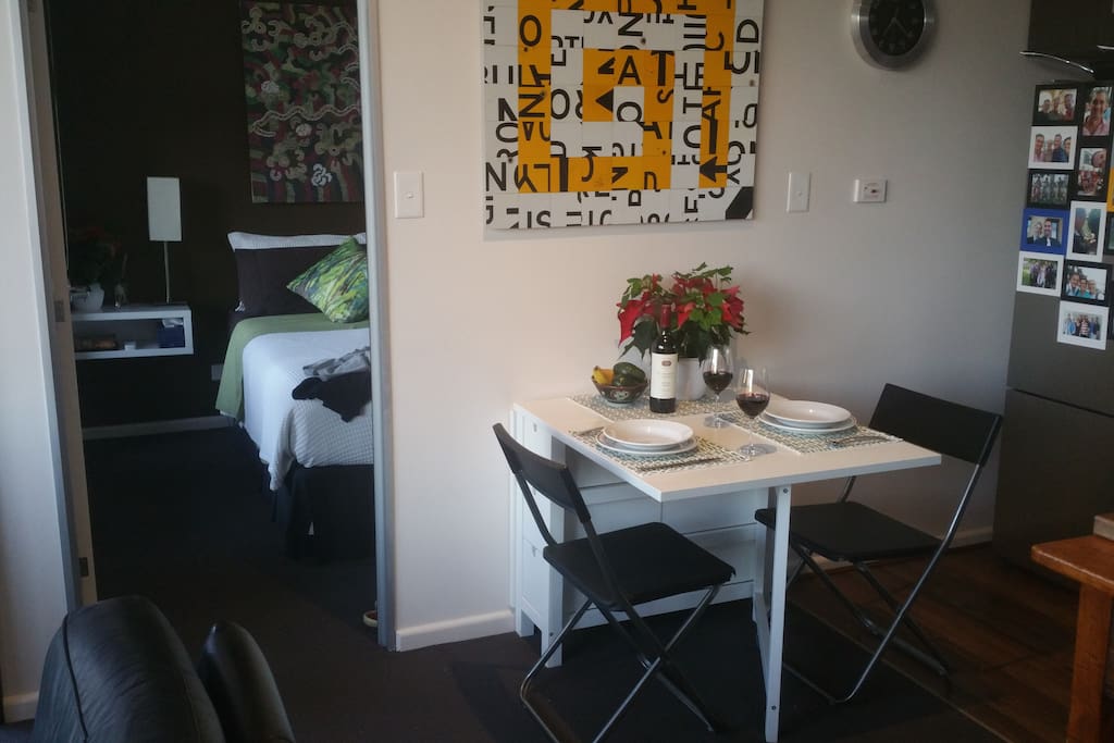 Dining area and bedroom.