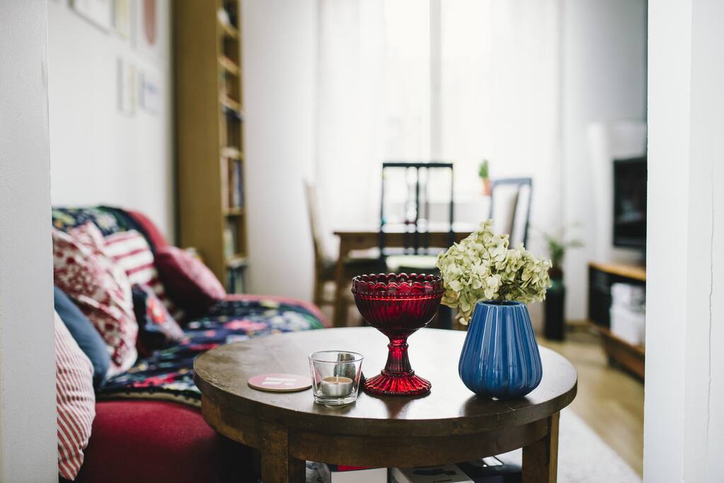 living room with a sofa bed