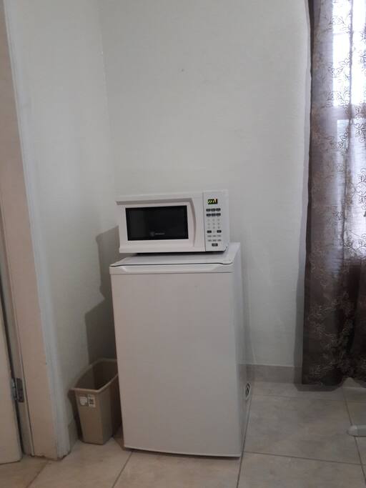 mini fridge and microwave