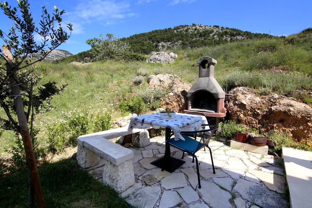 Terrace in the garden with grill