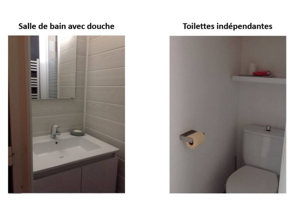 salle de bain avec douche et sèche-serviette + wc indépendants