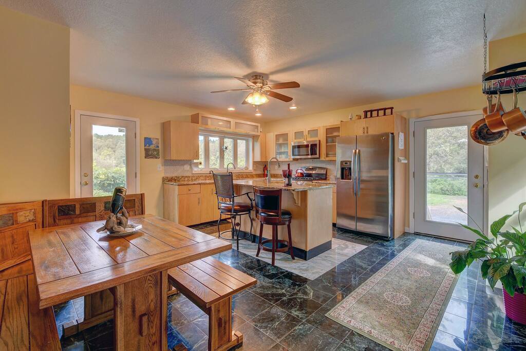 The commodious kitchen with radiant heated marble floors.