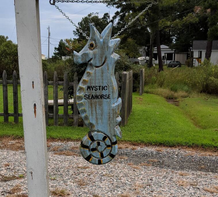 Our Mystic Seahorse sign to welcome you.