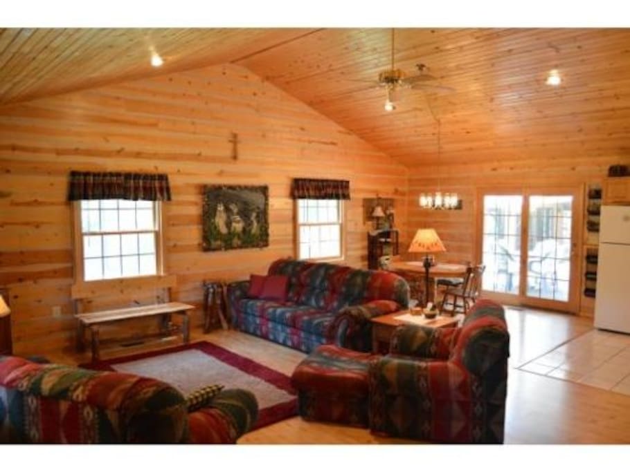 The great room has that log cabin vibe where you can sit back and relax