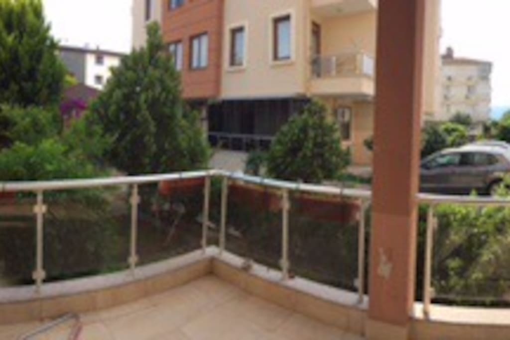 My balcony with pool & garden view