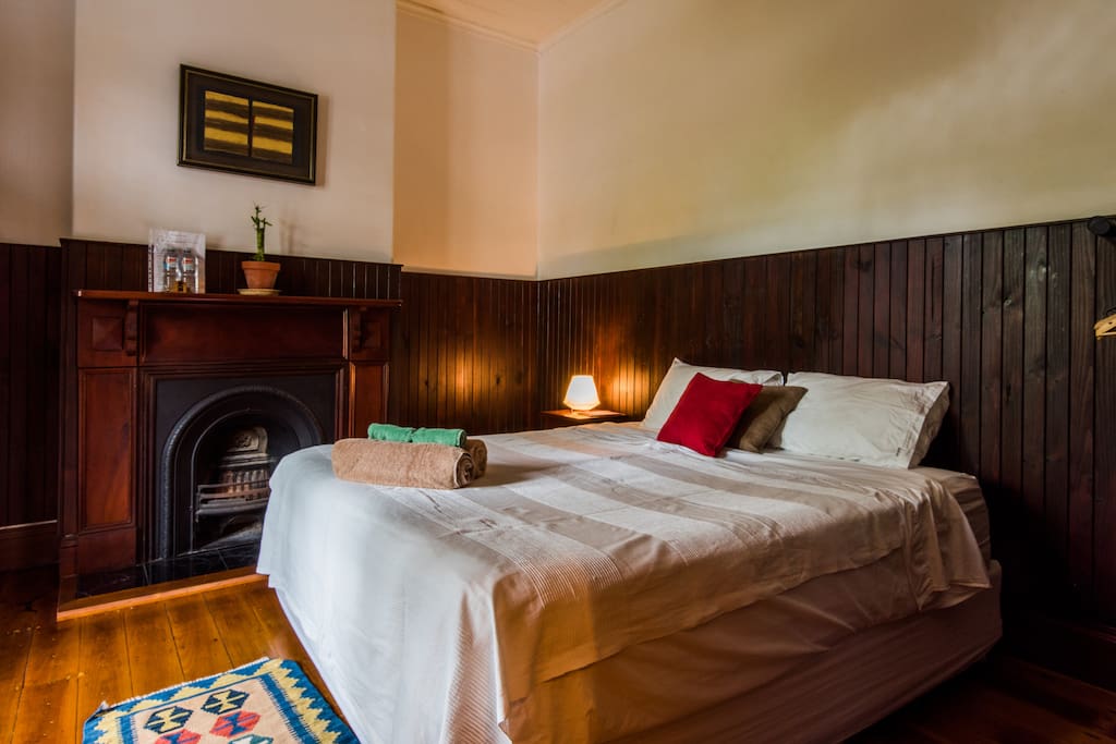 Bedroom with fireplace