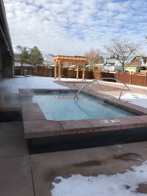 Hot tub across the parking lot.